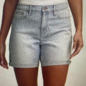 Calvin Klein Blue/White Pinstripe Cotton Denim High Rise Jean Shorts - Size 12